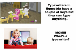 Size: 1196x800 | Tagged: safe, edit, edited screencap, screencap, ruby pinch, truffle shuffle, earth pony, pony, g4, my little pony: friendship is magic, ponyville confidential, colt, escii keyboard, male, typewriter