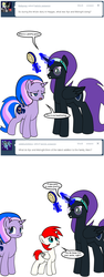 Size: 600x1600 | Tagged: safe, artist:dekomaru, oc, oc only, oc:mars, oc:midnight, oc:nyx, alicorn, pony, unicorn, tumblr:ask twixie, alicorn oc, brush, brushie, horn, magical lesbian spawn, offspring, parent:trixie, parent:twilight sparkle, parents:twixie, wings