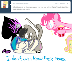 Size: 650x569 | Tagged: safe, artist:frostedwarlock, dj pon-3, fluttershy, octavia melody, pinkie pie, vinyl scratch, g4, food, homestuck, kismesis, popcorn, quadrant shipping