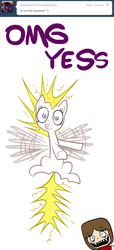 Size: 582x1280 | Tagged: safe, artist:willdrawforfood1, surprise, pegasus, pony, ask surprise, g1, g4, ask, crossover, duo, female, foster's home for imaginary friends, g1 to g4, generation leap, licking, licking lips, mac (foster's), male, mare, sharp teeth, simple background, swirly eyes, teeth, tongue out, white background