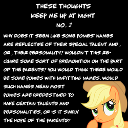 Size: 500x500 | Tagged: safe, applejack, earth pony, pony, g4, female, meta, question, solo, tl;dr