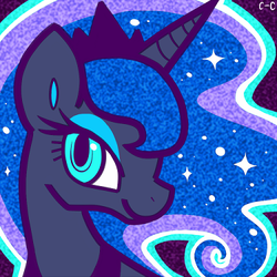 Size: 375x375 | Tagged: safe, artist:crayon-chewer, princess luna, alicorn, pony, g4, bust, female, looking at you, mare, portrait, profile, solo