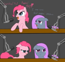 Size: 600x573 | Tagged: safe, artist:infernaldalek, pinkie pie, oc, oc:sinky sigh, g4, elements of discord, microphone