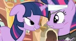 Size: 304x166 | Tagged: safe, screencap, twilight sparkle, pony, unicorn, g4, it's about time, floppy ears, future twilight, lidded eyes, needs more jpeg, out of context, picture for breezies, self paradox, self ponidox, the hub, unicorn twilight