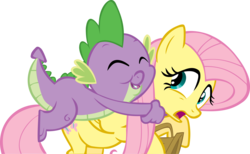 Size: 6664x4117 | Tagged: safe, artist:frankrt, fluttershy, spike, dragon, pegasus, pony, g4, absurd resolution, eyes closed, female, hug, male, mare, open mouth, ship:flutterspike, shipping, straight