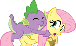 Size: 6664x4117 | Tagged: safe, artist:frankrt, fluttershy, spike, dragon, pegasus, pony, g4, absurd resolution, eyes closed, female, hug, male, mare, open mouth, ship:flutterspike, shipping, simple background, straight, transparent background