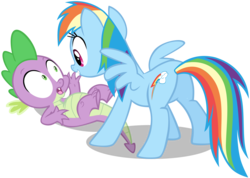 Size: 4594x3264 | Tagged: safe, artist:zelc-face, rainbow dash, spike, dragon, pegasus, pony, g4, female, male, mare, ship:rainbowspike, shipping, simple background, straight, transparent background, vector