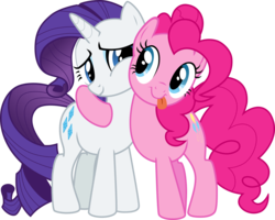 Size: 2000x1602 | Tagged: safe, artist:zeflootershy, pinkie pie, rarity, earth pony, pony, unicorn, g4, hearth's warming eve (episode), hug, simple background, transparent background, vector