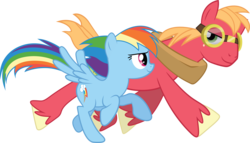 Size: 9344x5337 | Tagged: safe, artist:quanno3, big macintosh, rainbow dash, earth pony, pegasus, pony, g4, absurd resolution, duo, duo male and female, female, male, mare, simple background, stallion, transparent background