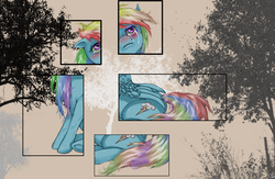 Size: 2000x1300 | Tagged: safe, artist:rubi-era, rainbow dash, pony, g4, abstract, crying, female, modular, no more ponies at source, sad, solo, wallpaper