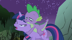 Size: 1920x1080 | Tagged: safe, screencap, spike, twilight sparkle, dragon, pony, g4, owl's well that ends well, season 1, dragons riding ponies, faic, out of context, riding, spike riding twilight