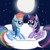 Size: 900x900 | Tagged: safe, artist:princesscadenza, rainbow dash, twilight sparkle, pegasus, pony, unicorn, g4, cloud, duo, female, lesbian, mare, moon, ship:twidash, shipping, smiling, stars