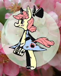 Size: 379x470 | Tagged: safe, artist:batongmalaque, apple bloom, earth pony, pony, g4, bipedal, bow, clothes, dress, flower