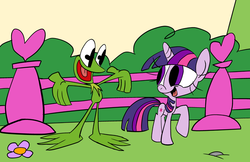 Size: 1391x900 | Tagged: safe, artist:joeywaggoner, twilight sparkle, g4, crossover, kermit the frog, male, the muppets