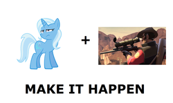 Size: 1337x796 | Tagged: safe, trixie, g4, all caps, exploitable meme, make it happen, meme, meta, sniper, sniper (tf2), team fortress 2