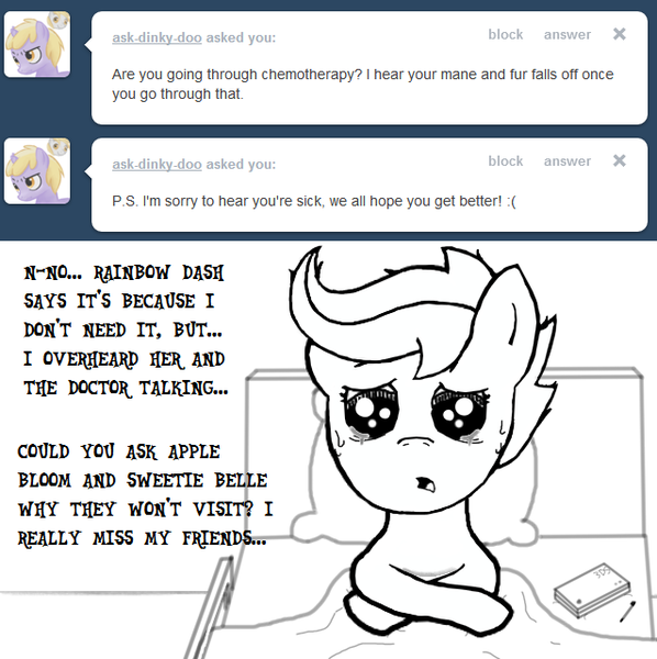 910 Safe Artist Coolstorybrony Scootaloo 3ds Ask Cancer Disease Crying Hospital Sad Scootaleukemia Tumblr Derpibooru