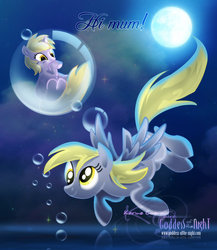 Size: 800x923 | Tagged: safe, artist:sahtori-kamaya, derpy hooves, dinky hooves, pegasus, pony, g4, bubble, duo, female, mare, moon, mother and daughter