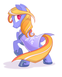 Size: 1700x2100 | Tagged: safe, artist:equestria-prevails, bright eyes (twinkle eyed pony), earth pony, pony, twinkle eyed pony, g1, g4, cape, clothes, female, hoof shoes, looking over shoulder, mare, simple background, transparent background