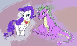 Size: 5088x3087 | Tagged: safe, artist:artistefish, rarity, spike, g4, female, fire ruby, interspecies, male, older, ship:sparity, shipping, straight