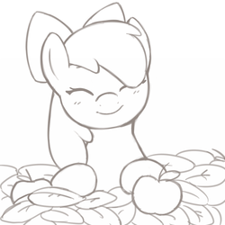 Size: 500x500 | Tagged: safe, artist:redintravenous, apple bloom, earth pony, pony, g4, adorabloom, apple, bust, cute, eyes closed, female, filly, leaf, portrait, solo