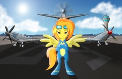 Size: 1977x1270 | Tagged: safe, artist:spitshy, spitfire, pony, g4, aircraft, bipedal, crossed arms, crossed hooves, duo, fighter, latex, latex suit, plane, supermarine spitfire, wonderbolts uniform