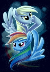 Size: 623x900 | Tagged: safe, artist:yulyeen, derpy hooves, rainbow dash, pegasus, pony, g4, derp, duo, epic derpy, female, mare