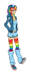 Size: 786x1845 | Tagged: safe, artist:lucyhikarikitsune, rainbow dash, human, g4, clothes, female, goggles, hoodie, humanized, simple background, solo, white background