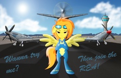 Size: 1977x1270 | Tagged: safe, artist:spitshy, spitfire, g4, aircraft, duo, fighter, latex, latex suit, plane, rea, supermarine spitfire, wonderbolts uniform