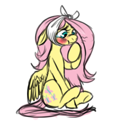 Size: 700x700 | Tagged: safe, artist:glynn, fluttershy, pegasus, pony, g4, bandage, blushing, female, injured, mare, solo