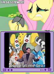 Size: 563x770 | Tagged: safe, fluttershy, pegasus, pony, regice, regigigas, regirock, registeel, g4, come at me bro, exploitable meme, female, gamershy, mare, meme, my body is reggie, pokémon, reggie fils-aime, tv meme