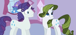 Size: 2316x1068 | Tagged: safe, artist:woodchip8472, rarity, trixie, g4, elusive, green hair, green mane, rule 63