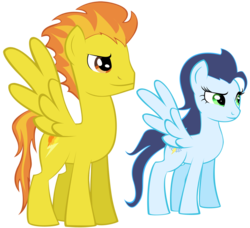 Size: 900x819 | Tagged: dead source, safe, artist:icedroplet, soarin', spitfire, pegasus, pony, g4, duo, female, female to male, firestorm, glide, male, mare, rule 63, simple background, stallion, transparent background