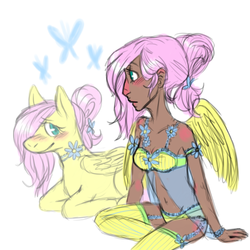 Size: 700x700 | Tagged: safe, artist:glynn, fluttershy, human, pony, g4, blushing, clothes, human ponidox, humanized, lingerie, panties, tumblr nose, underwear, winged humanization