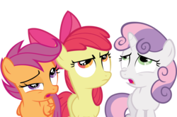 Size: 6854x4526 | Tagged: safe, artist:the-crusius, apple bloom, scootaloo, sweetie belle, earth pony, pegasus, pony, unicorn, g4, absurd resolution, cutie mark crusaders, female, filly, foal, reaction image, simple background, transparent background, vector
