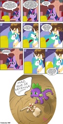 Size: 800x1566 | Tagged: safe, princess celestia, spike, twilight sparkle, g4, spanish, translation