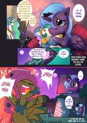 Size: 715x1010 | Tagged: safe, artist:bakki, fluttershy, princess celestia, princess luna, g4, comic, spanish, translation