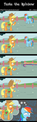 Size: 1377x4450 | Tagged: safe, artist:j-z-a, applejack, rainbow dash, earth pony, pegasus, pony, g4, blushing, comic, drool, drool string, duo, female, lesbian, mare, ship:appledash, shipping, skittles, wingboner