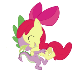 Size: 1024x995 | Tagged: safe, artist:loreto-arts, apple bloom, spike, dragon, earth pony, pony, g4, female, filly, foal, interspecies, male, ship:spikebloom, shipping, simple background, straight, transparent background