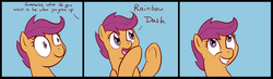 Size: 1000x290 | Tagged: safe, artist:whatsapokemon, scootaloo, pony, g4, comic, female, solo, underhoof