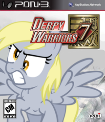Size: 861x1000 | Tagged: safe, artist:nickyv917, derpy hooves, pegasus, pony, g4, angry, box art, dynasty warriors, esrb, female, game cover, mare, parody, playstation, playstation 3, t rating, video game