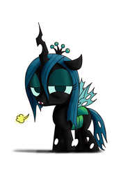 Size: 1936x2592 | Tagged: dead source, safe, artist:flowersimh, queen chrysalis, changeling, changeling queen, nymph, g4, crown, cute, cutealis, fangs, female, filly, filly queen chrysalis, foal, jewelry, looking at you, queen chrysalis is not amused, regalia, simple background, solo, standing, unamused, unimpressed, white background, wings, younger