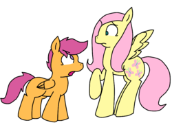 Size: 798x580 | Tagged: safe, artist:raincupcake, fluttershy, scootaloo, pegasus, pony, g4, duo, duo female, female, filly, foal, mare, simple background, transparent background