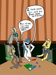 Size: 771x1036 | Tagged: safe, artist:jewelsfriend, discord, dj pon-3, donut joe, vinyl scratch, g4, comic, parody, ricky gervais