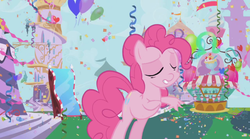 Size: 854x475 | Tagged: safe, artist:capnpea, edit, edited screencap, screencap, pinkie pie, spike, g4, the ticket master, pinkie's gala fantasy song, wat, what has science done