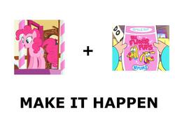 Size: 1172x796 | Tagged: safe, pinkie pie, g4, all caps, exploitable meme, gravity falls, make it happen, male, meme, meta, smile dip, the inconveniencing