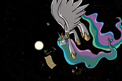 Size: 1400x931 | Tagged: safe, artist:dracojayproduct, princess celestia, g4, coffee, moon, portal (valve), space, space core