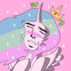 Size: 720x720 | Tagged: safe, princess celestia, original species, human head pony, g4, blushing, cursed image, drunk, male, solo, yaranaika