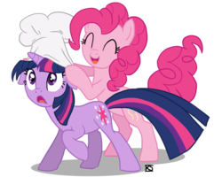 Size: 900x720 | Tagged: dead source, safe, artist:glamourkat, pinkie pie, twilight sparkle, pony, unicorn, g4, chef's hat, hat, simple background, transparent background, unicorn twilight