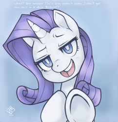 Size: 678x701 | Tagged: safe, artist:soulspade, part of a set, rarity, pony, unicorn, g4, female, fourth wall, hoofbump, mare, open mouth, pov, solo, text, underhoof