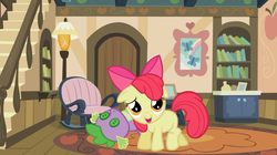 Size: 864x484 | Tagged: safe, artist:starisis9, apple bloom, spike, g4, plushie, spike doll, spike plushie